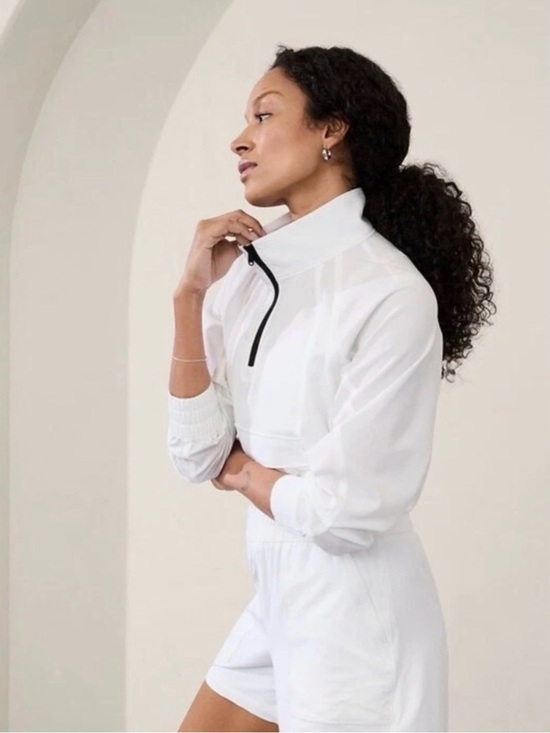 Athleta Tops - Athleta White Ripstop Half-Zip Pullover Anorak Jacket Quarter Zip Windbreaker S
